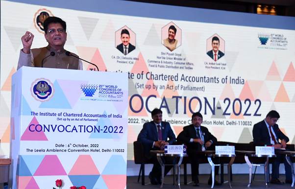 श्री पीयूष गोयल ने भारत के चार्टर्ड अकाउंटैंट्स से भारतीय चार्टर्ड अकाउंटैंसी फर्मों को वैश्विक स्तर पर ले जाने की अपील की