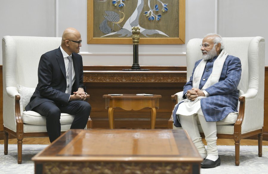 प्रधानमंत्री ने माइक्रोसॉफ्ट कॉरपोरेशन के चेयरमैन एवं सीईओ सत्या नडेला से मुलाकात की: प्रधानमंत्री कार्यालय 